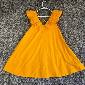 Maeve Anthropologie Orange Ruffle Mini Dress XS Cotton Marigold Criss Cross Back